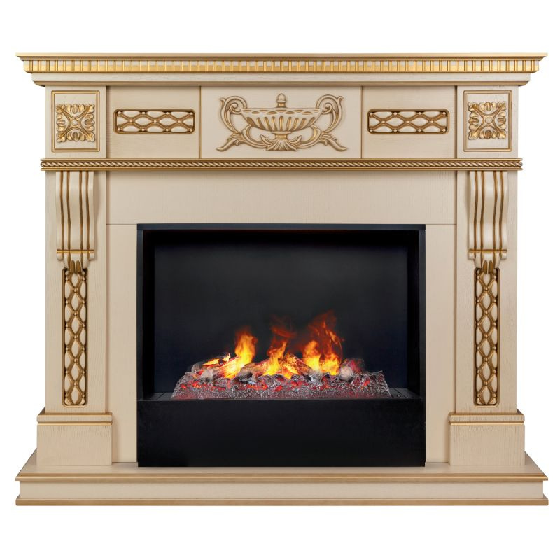 Каминокомплект Realflame Corsica Lux 25.5 WT с очагом Cassette 630 750Вт дуб белый с золотой патиной #1