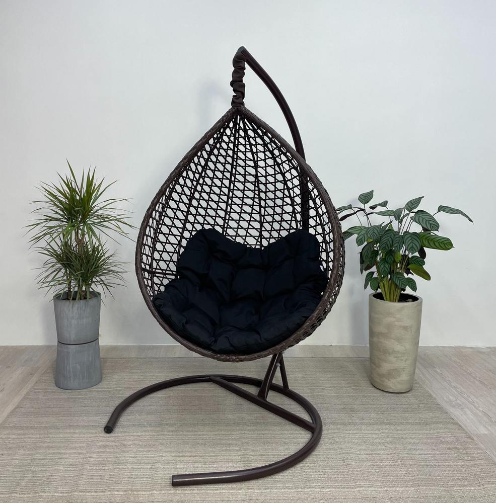 Подвесное кресло-кокон MONTBLANC коричневый + каркас (черная подушка Relax)  #1