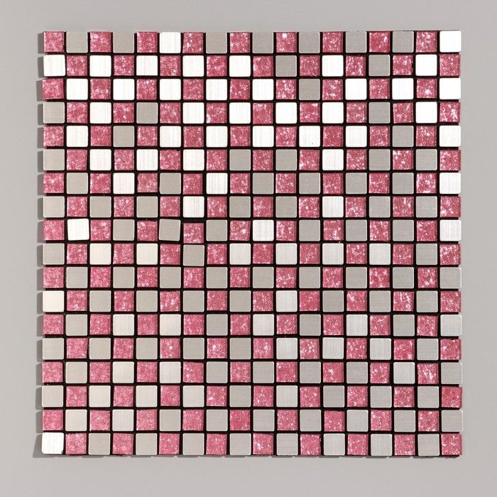 Панель самоклеящаяся 30 30см мозаика клетка розовая #1