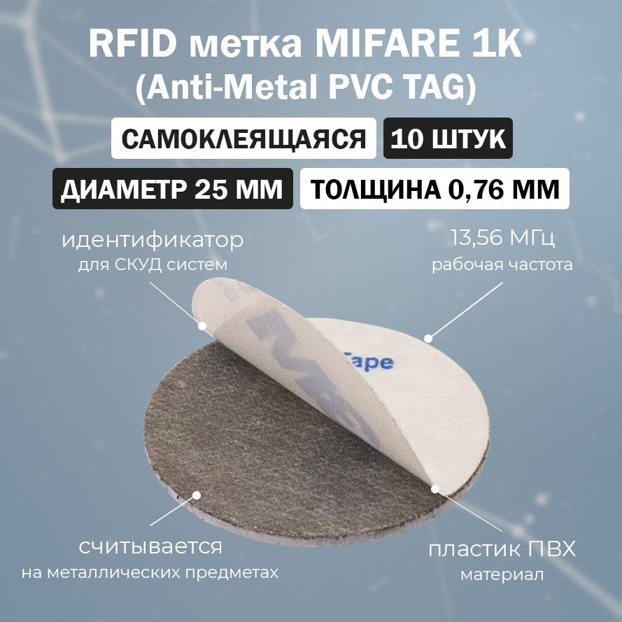 RFID метка доступа MIFARE 1K "Anti-Metal PVC TAG" самоклеящаяся из ПВХ 13.56 МГц, на металл (НЕПЕРЕЗАПИСЫВАЕМАЯ) #1
