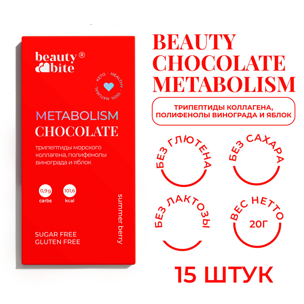 Шоколад для похудения METABOLISM 15шт.х 20 г. Beauty Bite. Без сахара, без лактозы, функциональный, низкоуглеводный, #1