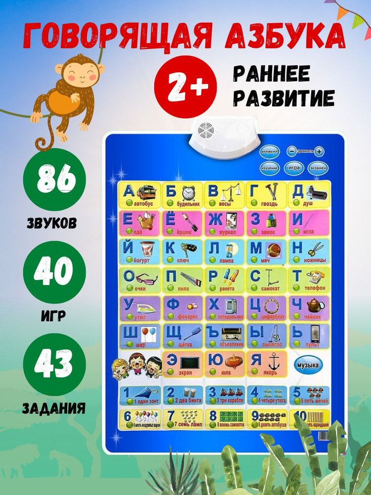 Азбука для малышей интерактивная / Алфавит плакат говорящий для детей / Развивающая игрушка от 1 года #1