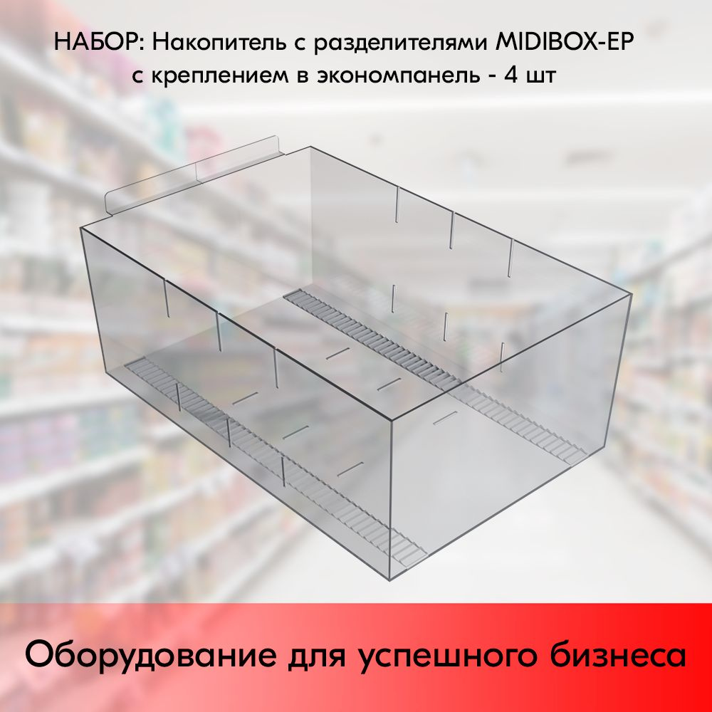 НАБОР Накопитель с разделителями MIDIBOX-EP с креплением в экономпанель, 310х197х120 мм, пластик прозрачный #1