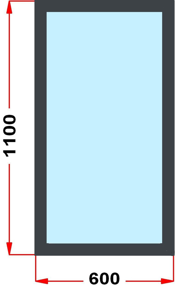 Окно из профиля Grunder 60 мм (1100 x 600), не открывающееся, стеклопакет 2 стекла, темно-серое снаружи, #1