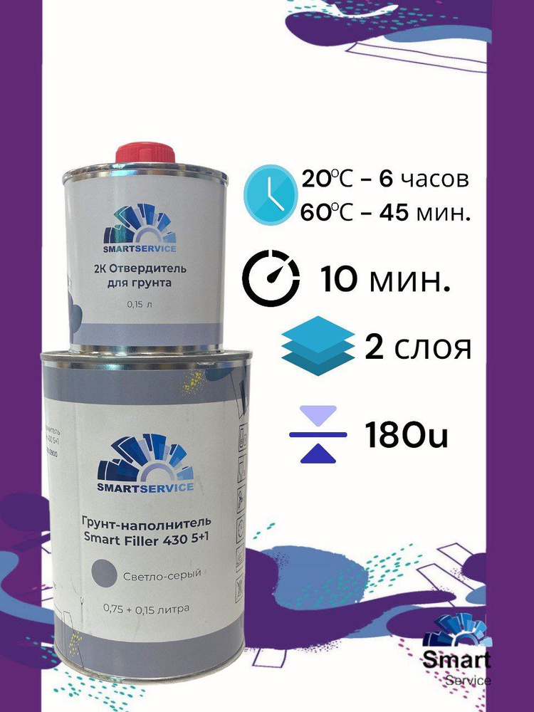 Грунт-наполнитель Smart Filler 430 5+1 серый (0,75 л + 0,15 л), 1 комплект  #1