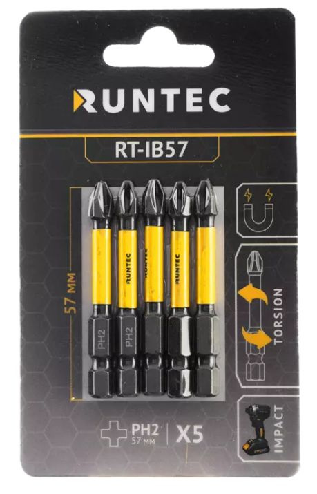 Бита ударная RUNTEC H6.35 57мм, PH2, 5шт, RT-IB57 #1