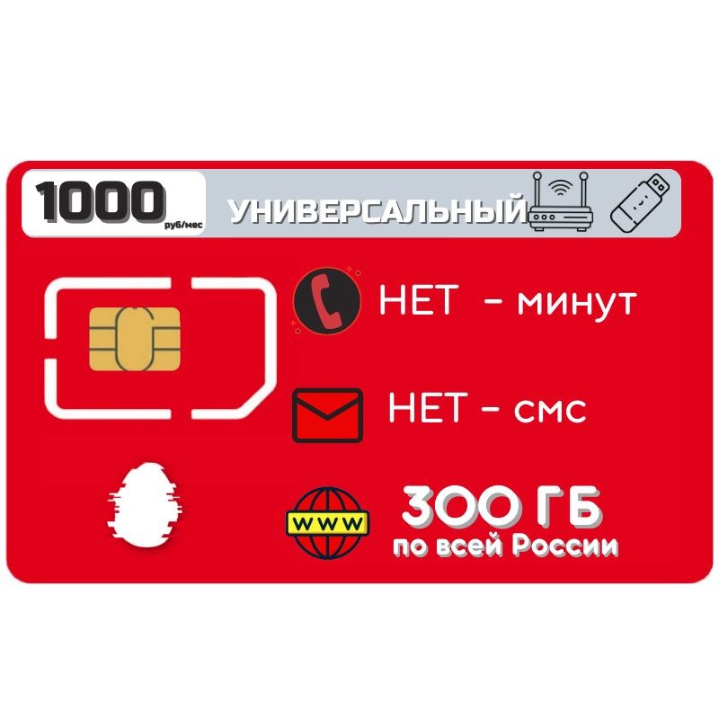 SIM-карта Сим карта Безлимитный интернет 1000 руб. в месяц 300ГБ для любых устройств ZSHMMMMTSTP1 (Вся #1