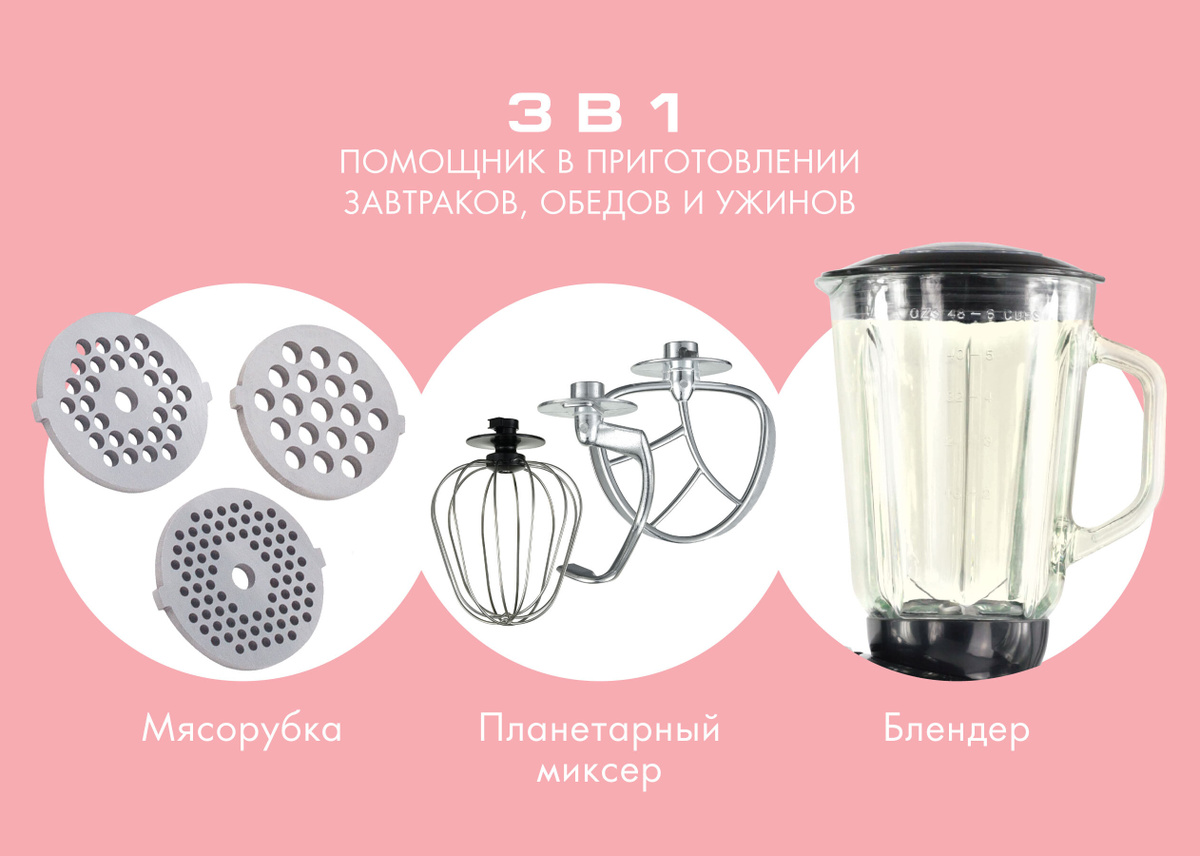 Кухонная машина ENDEVER SIGMA-48 3в1(миксер, мясорубка, блендер)