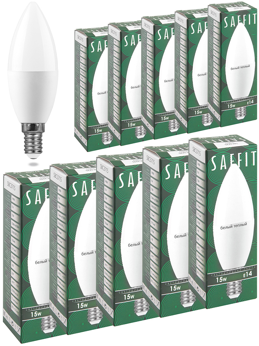 Лампа светодиодная SAFFIT SBC3715 Свеча E14 15W 2700K 55203 - 10 штук