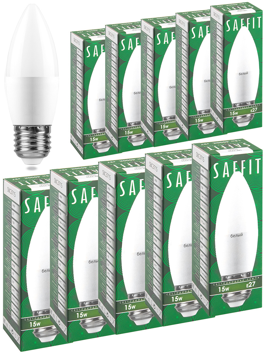 Лампа светодиодная SAFFIT SBC3715 Свеча E27 15W 4000K 55206 - 10 штук