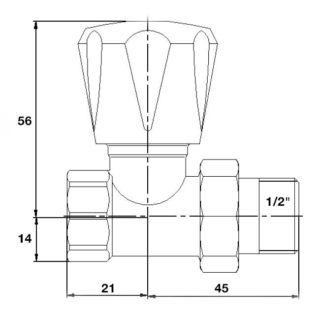 Клапан радиаторный VALTEC прямой 1/2" с полусгоном для радиатора VT.008.LN.04