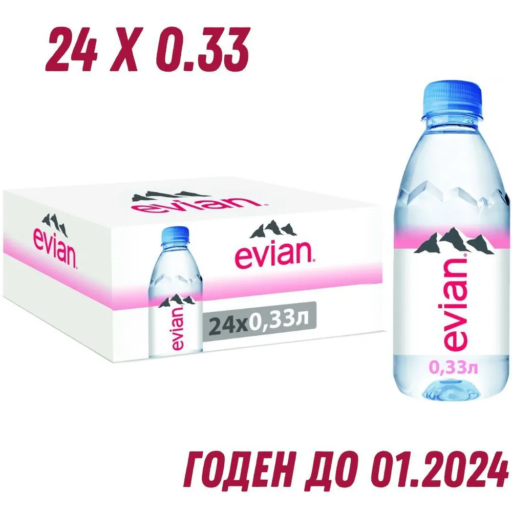 Вода минеральная Evian (Эвиан) 24 шт. по 0,33 л негазированная, пэт