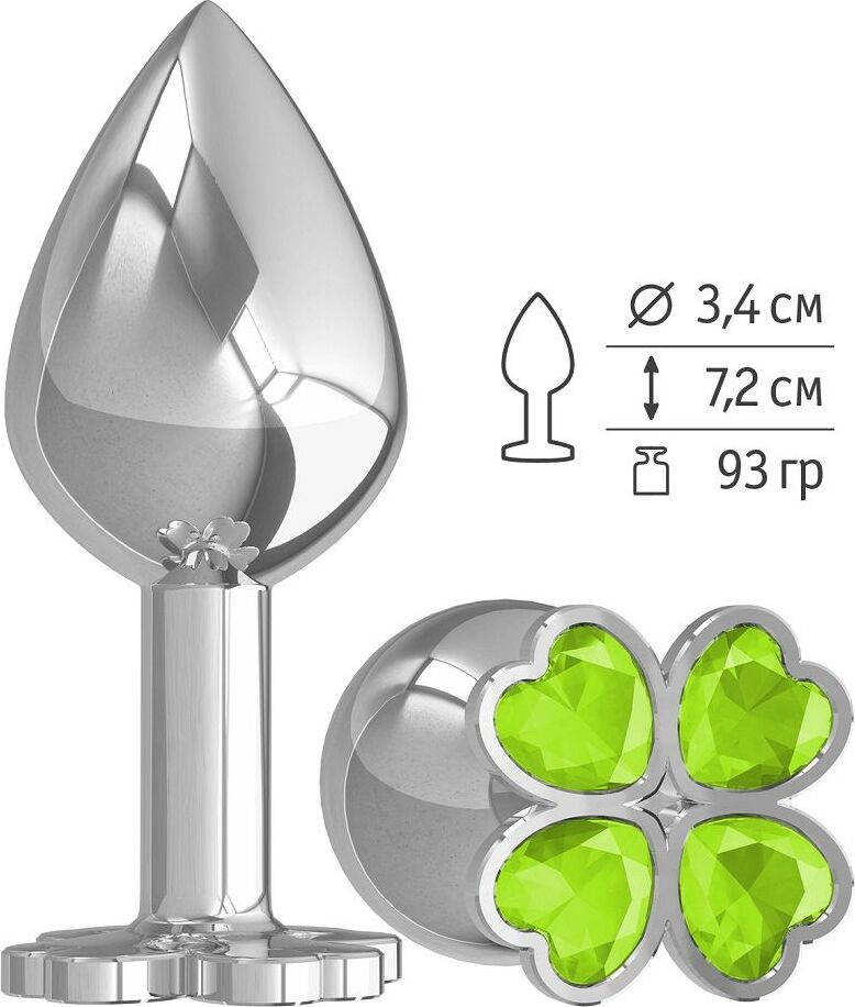 Средняя Анальная втулка с клевером из лаймовых кристаллов - 8,5 см, Джага-Джага  #1