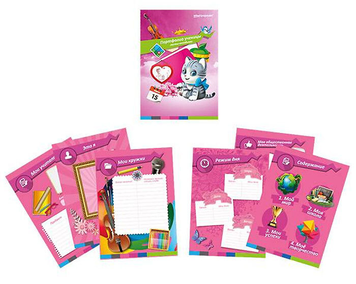 Набор Листов-вкладышей для Создания портфолио ученика Schoolformat А4, 3 комплекта по 30 листов, розовый #1