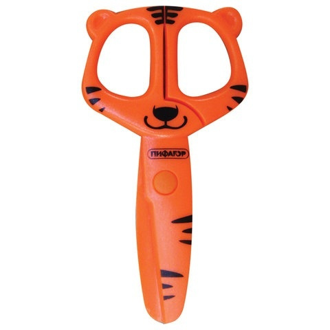 Ножницы детские Пифагор "Тигренок" 120 мм, с безопасными пластиковыми лезвиями, оранжевые (236858)  #1