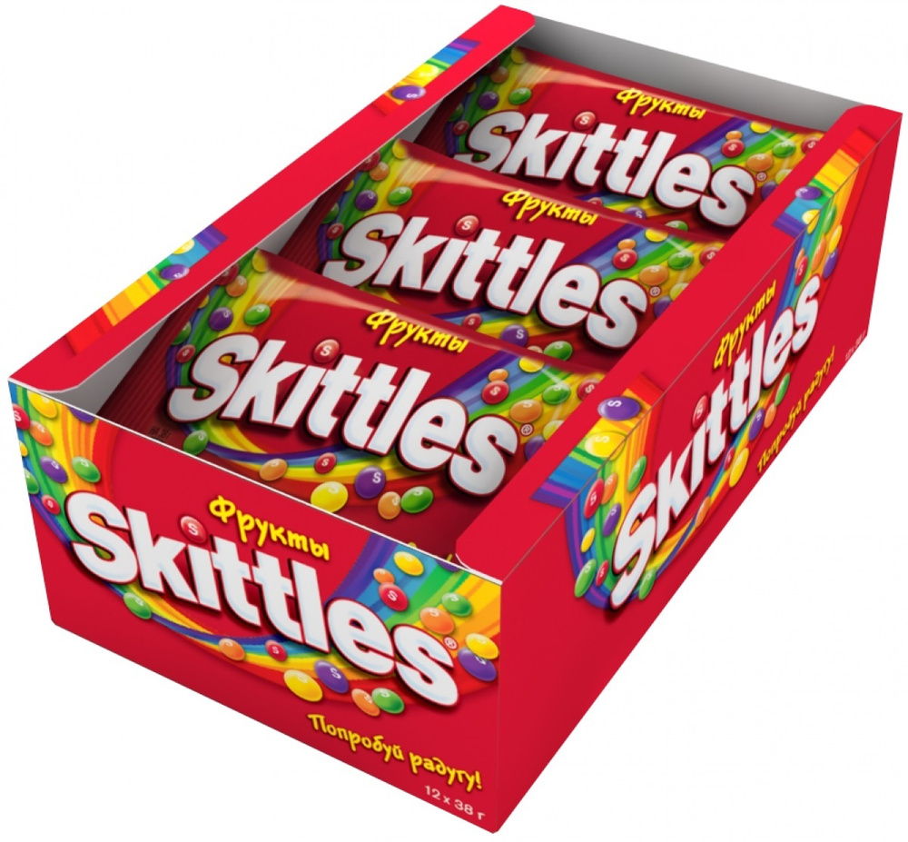 Конфеты драже Skittles Фрукты, в разноцветной глазури, 38 г х 12 шт  #1