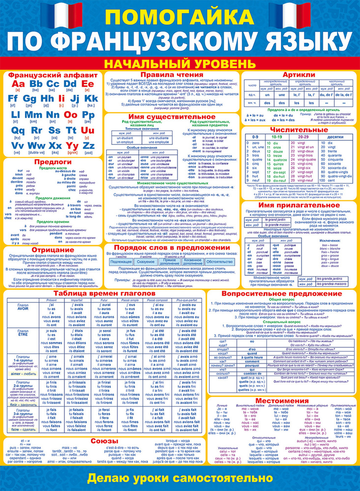 Обучающий плакат "Помогайка. Французский язык", А2, 44х60 см, Картон  #1