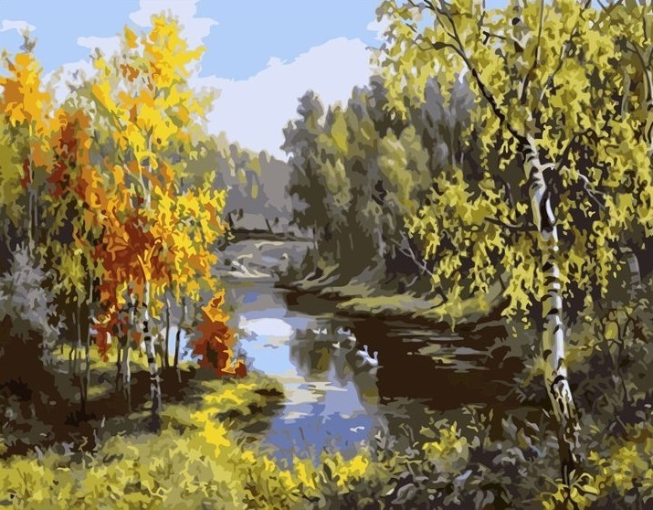 Картина по номерам на холсте 40х50 40 x 50 на подрамнике "Осенний пейзаж у реки" DVEKARTINKI  #1