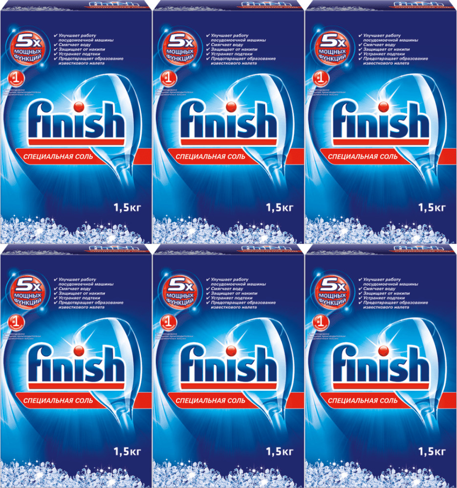 Упаковка 6 шт., Соль для защиты посудомоечной машины Finish, 1,5 кг  #1