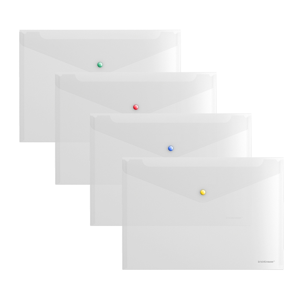 Папка-конверт на кнопке пластиковая ErichKrause Glossy Clear с цветной кнопкой, A4, прозрачный (в пакете #1