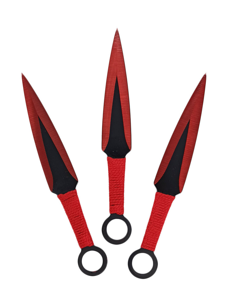 Нож метательный кунай красный малый 17,5 см в обмотке (набор 3 штуки в чехле)  #1