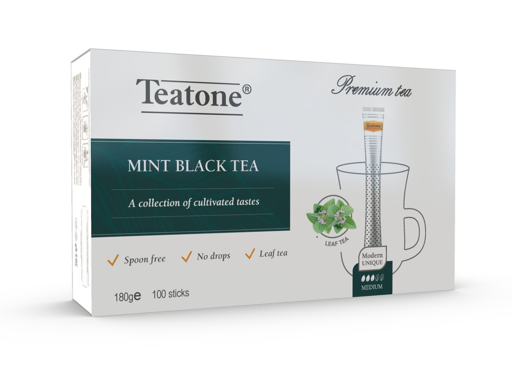 Чёрный чай с МЯТОЙ TEATONE в стиках для разовой заварки, (100шт*1,8г) Натуральный!  #1