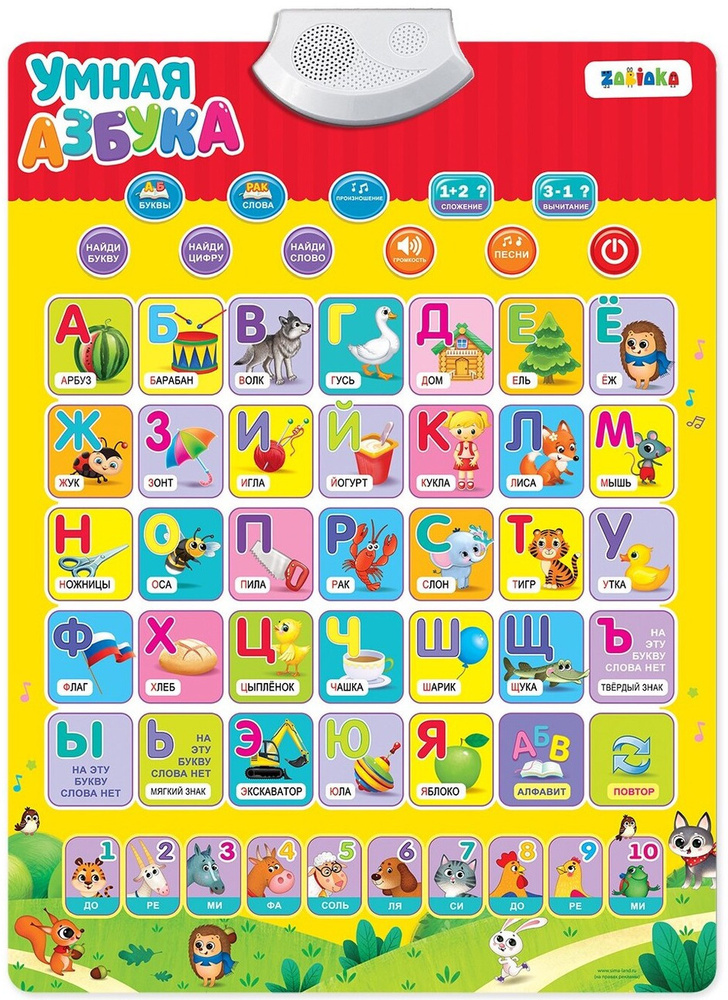 Электронный звуковой плакат "Умная азбука", учим буквы и цифры, обучающая интерактивная игра на батарейках, #1