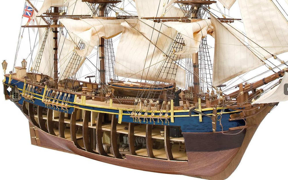 Мятежный трёхмачтовый HMS Bounty (Баунти) с парусами, адмиралтейский стиль, 915х720х345 мм, М.1:45, сборная #1