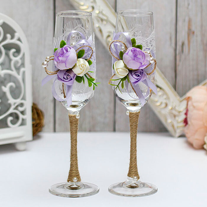 Свадебные бокалы молодоженов для шампанского ручной работы - фужеры для жениха и невесты "Прованс" (2 #1