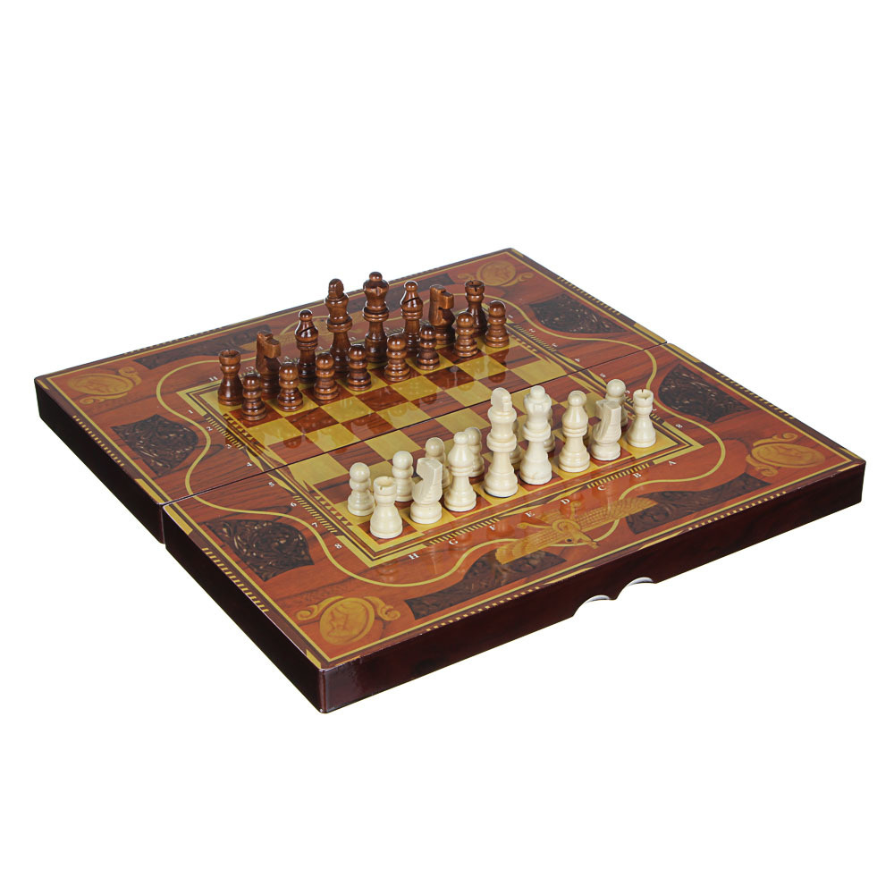 Набор игр 3 в 1 LDGames (шашки, шахматы, нарды), дерево, 40х40см (40х20х6см)  #1