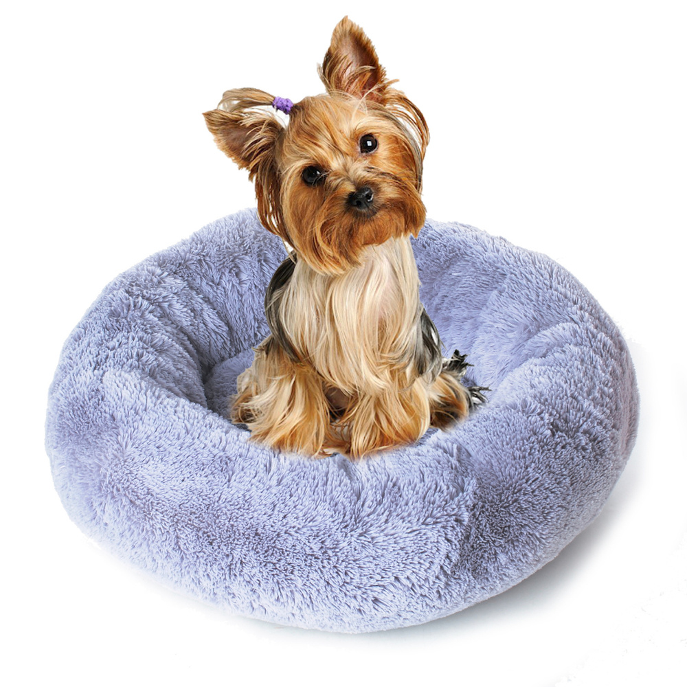 Плюшевая лежанка для собак и кошек, круглая, диаметр 40 см, Цвет: Серый  #1