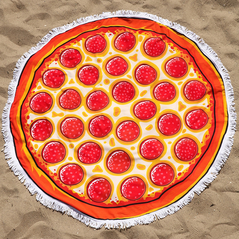 Пляжное полотенце круглое Пицца красное 150 см для пляжа из микрофибры  #1