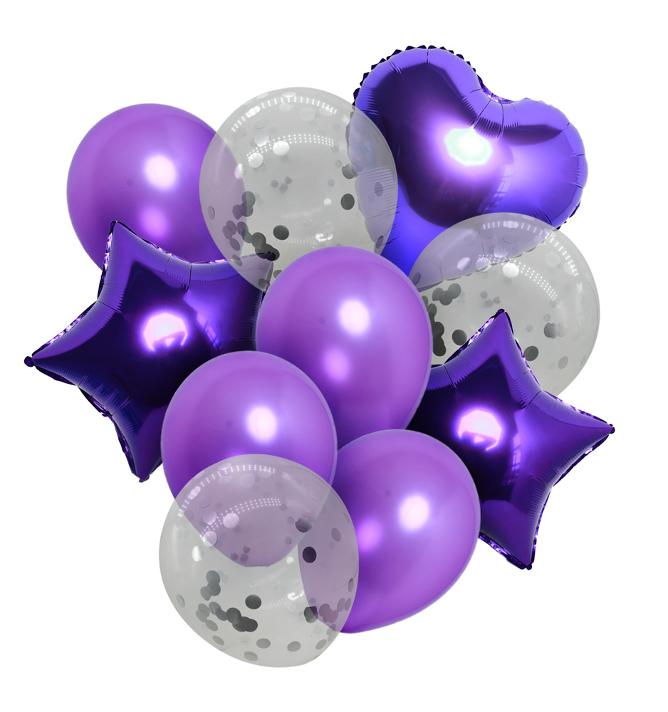 Набор из воздушных шаров из фольги и латекса с конфетти 10 штук фиолетовый  #1