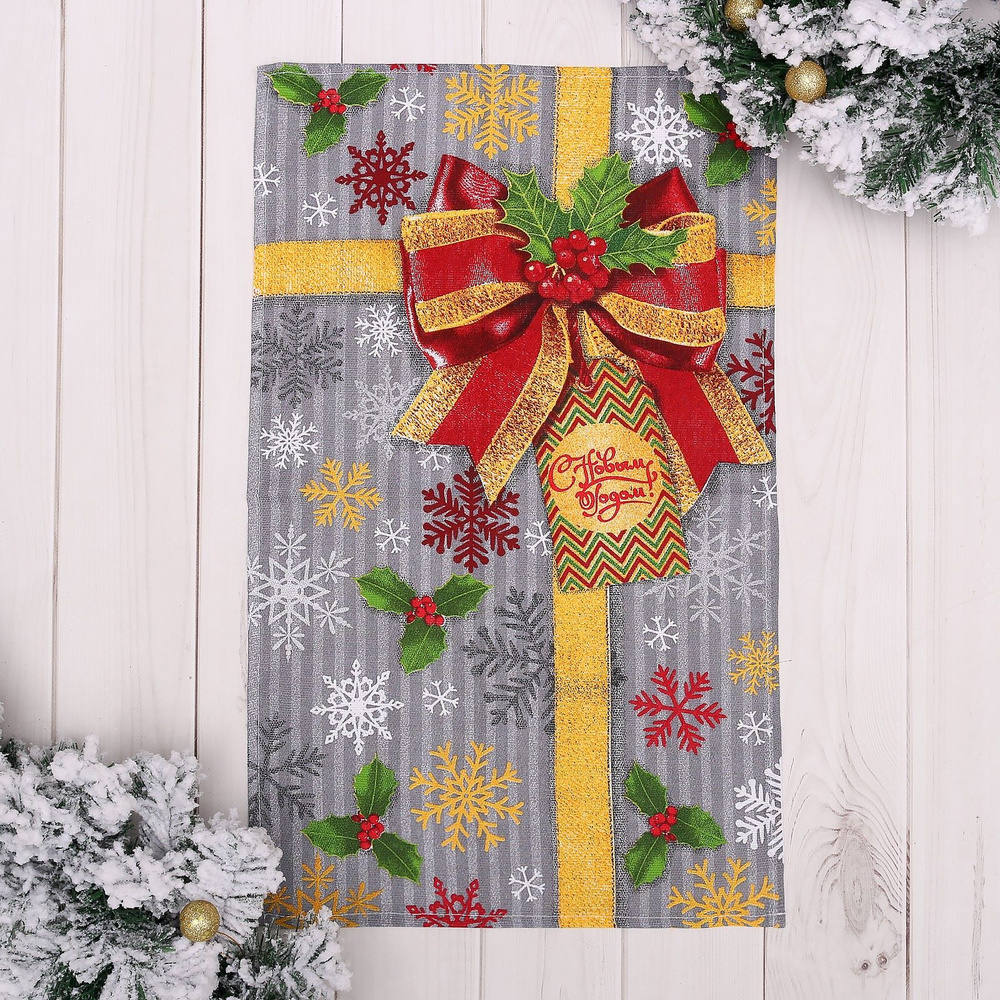 Доляна Полотенце подарочное новый год полотенце новогоднее, Рогожка, 35x60 см, разноцветный, 1 шт.  #1