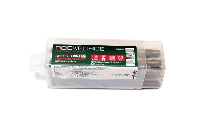 Сверло по металлу 3.9мм HSS+Co(10шт), в пластиковом футляре Rock FORCE RF-DSP532  #1