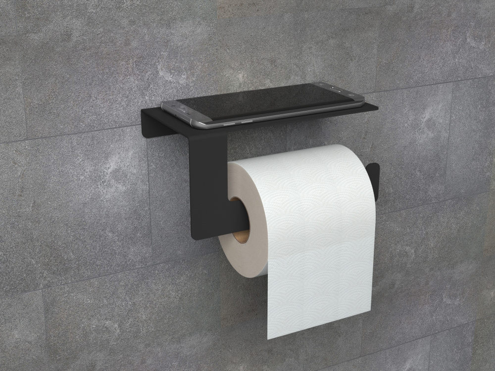 Держатель для туалетной бумаги в стиле лофт, с полкой хранения, черный  #1