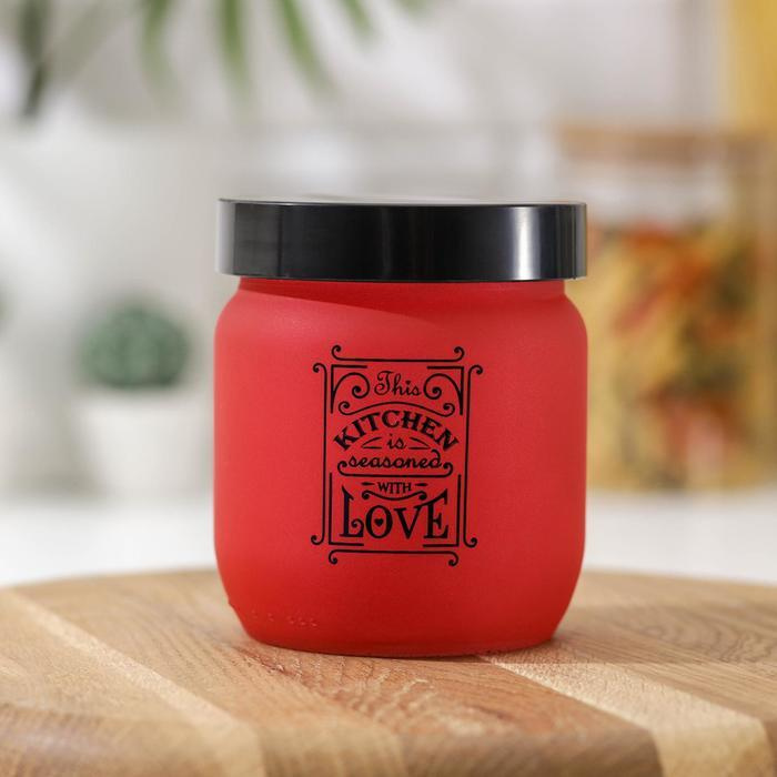 Herevin Банка стеклянная для сыпучих продуктов "Любовь на кухне", 425 мл, цвет красный  #1