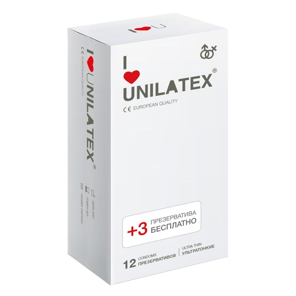 Ультратонкие презервативы Unilatex Ultra Thin - 12 шт. + 3 шт. в подарок  #1