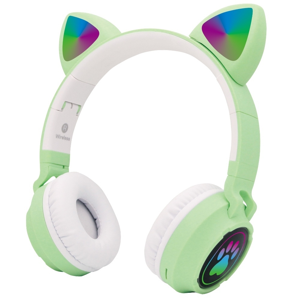 Cat Ear Headphones - B-30 Светло-зелёные. Беспроводные bluetooth наушники кошачьи ушки, лапки светящиеся. #1