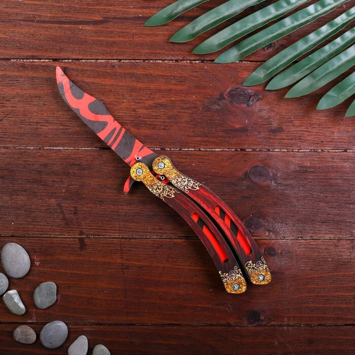 Сувенир деревянный "Нож бабочка, красные линии" #1