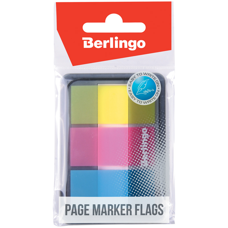 Клейкие закладки пластиковые Berlingo, 3 цвета неон по 20л., 45х20мм, в диспенсере (LSz_45201)  #1