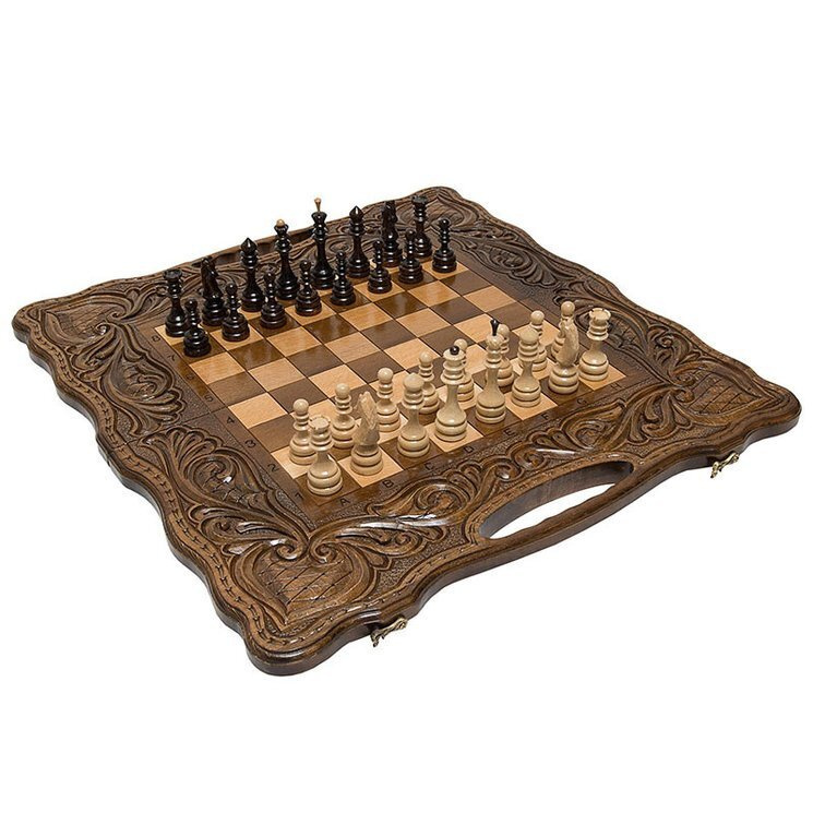 Шахматы + нарды резные Антемион 60 с ручкой, Haleyan подарочные большие деревянные из бука резаные 60х60 #1