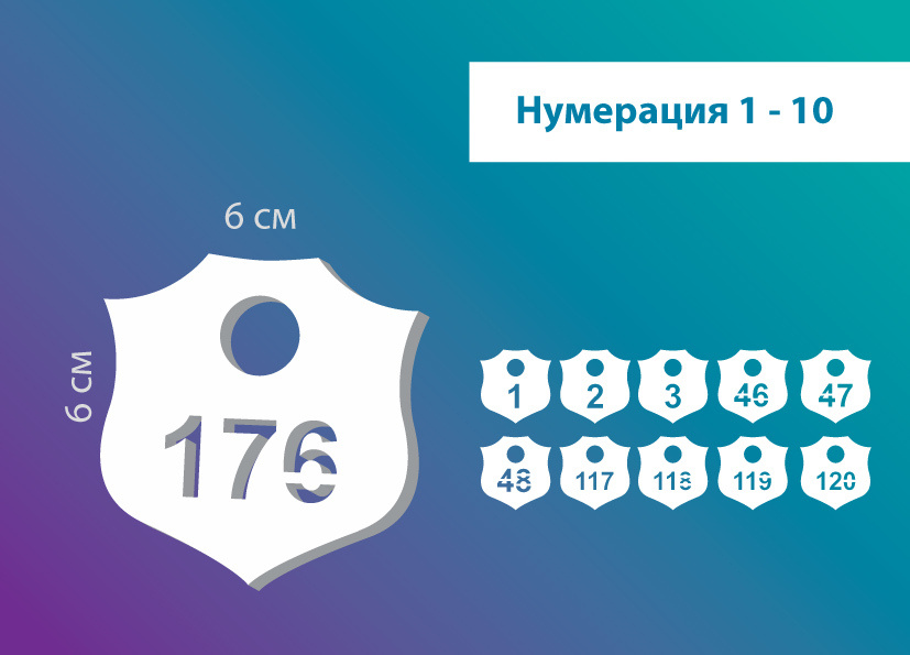 Номерки Гардеробные 2 набора от 1 до 10 / Форма "щит" / ушко 15 мм молочный акрил 3 мм  #1