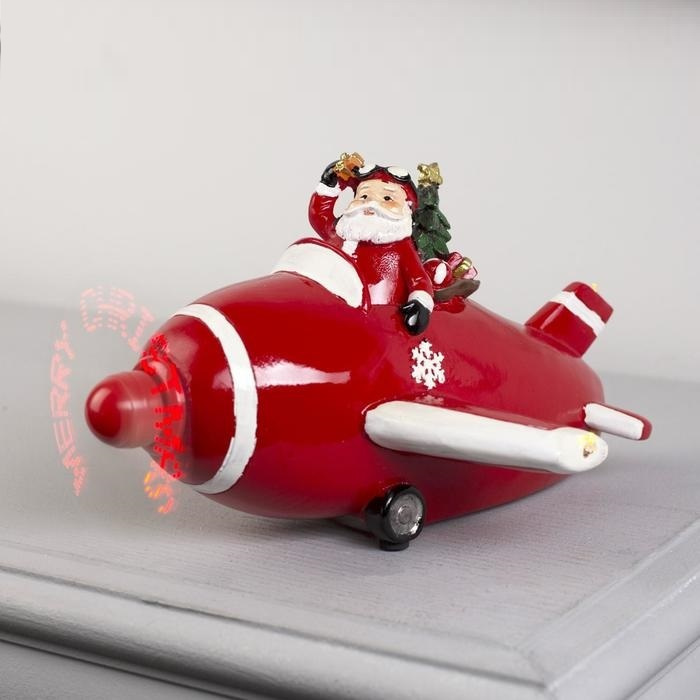 Фигура световая "Новогодний самолет с Дедом Морозом", 11 LED, крутящийся пропеллер, АААх3  #1