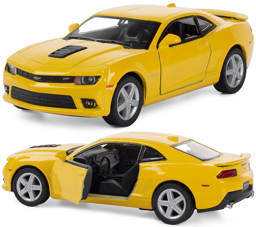 Машинка металлическая Kinsmart 1:38 Chevrolet Camaro 2014 5383DKT инерционная, двери открываются / Желтый #1