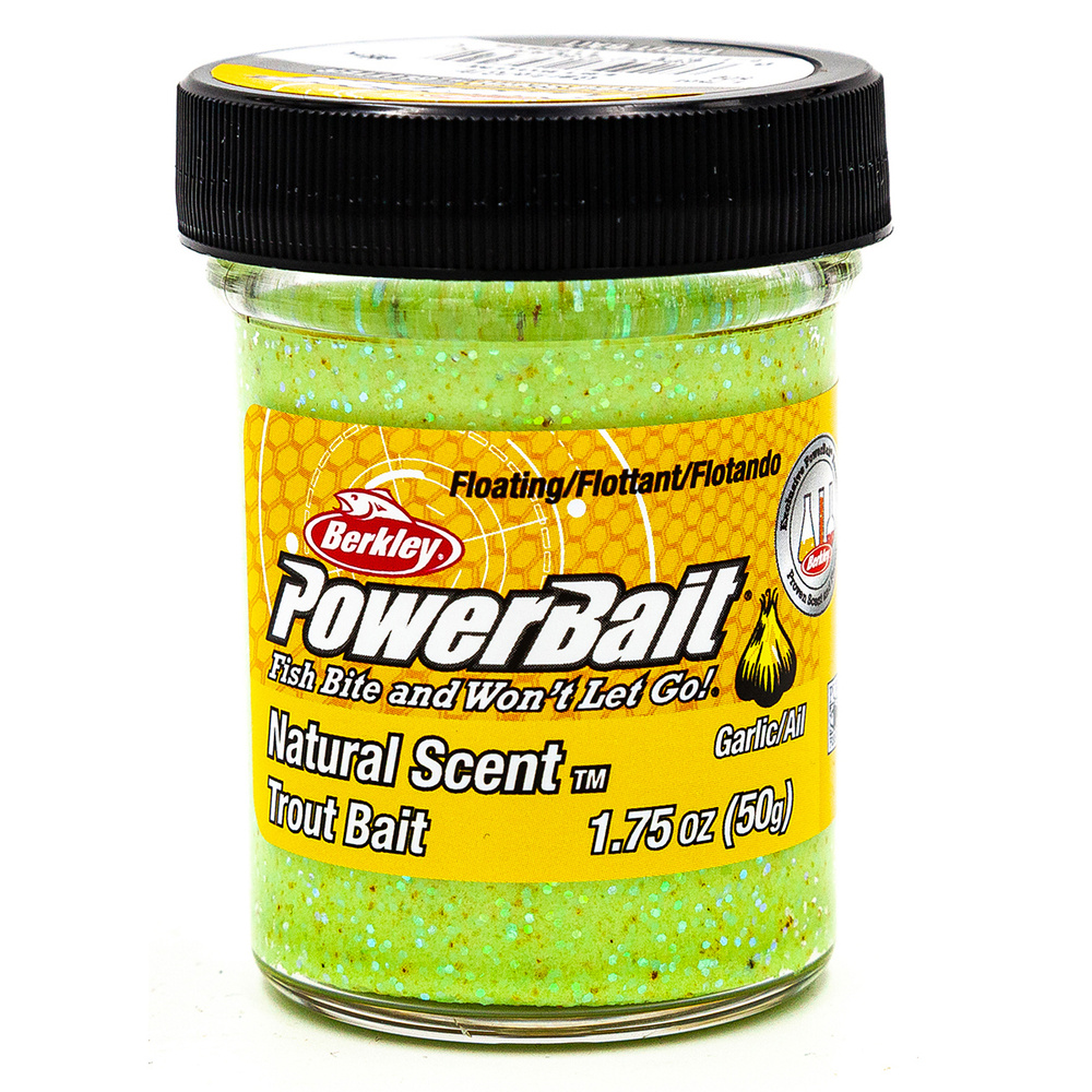 Форелевая паста BERKLEY PowerBait Natural SCENT Glitter 50 гр (Чеснок, цв. Жёлто/Зелёный) / Паста Беркли #1