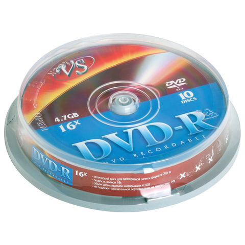Оптический диск DVD-R VS 4.7Gb, cake box, 10шт. (VSDVDRCB1001) - купить ...