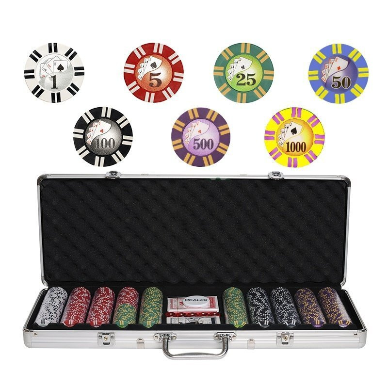 Покерный набор ROYAL FLUSH глянцевый на 500 фишек 11,5г с номиналом в алюминиевом кейсе  #1