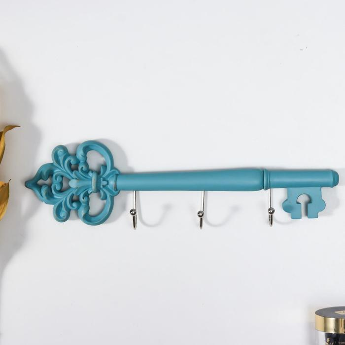 Ключница декоративная полистоун "Ключ ажурный" голубая патина 9х3х31,5 см  #1