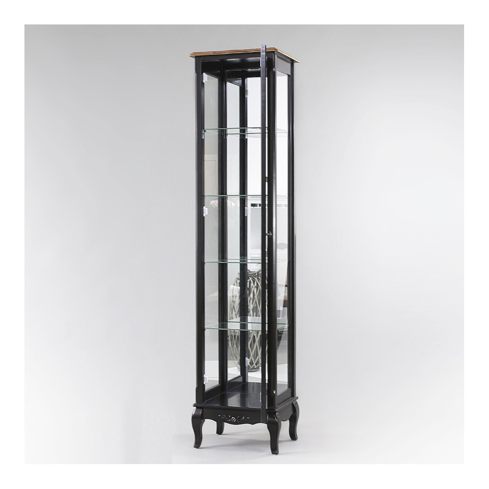 MARIASTEFANIA Шкаф-витрина, черная деревянная BELVEDER с эффектом старения, 45х37х190 см  #1